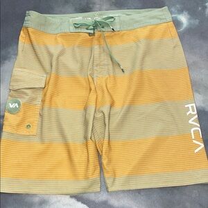RVCA Green and Orange Board Shorts Quick-Dry Surfwear 32W